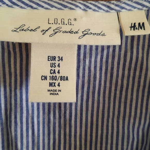 H&M L.O.G.G Blue Cotton Seersucker Striped Tie Wrap Dress - Size 4 - Picture 11 of 16